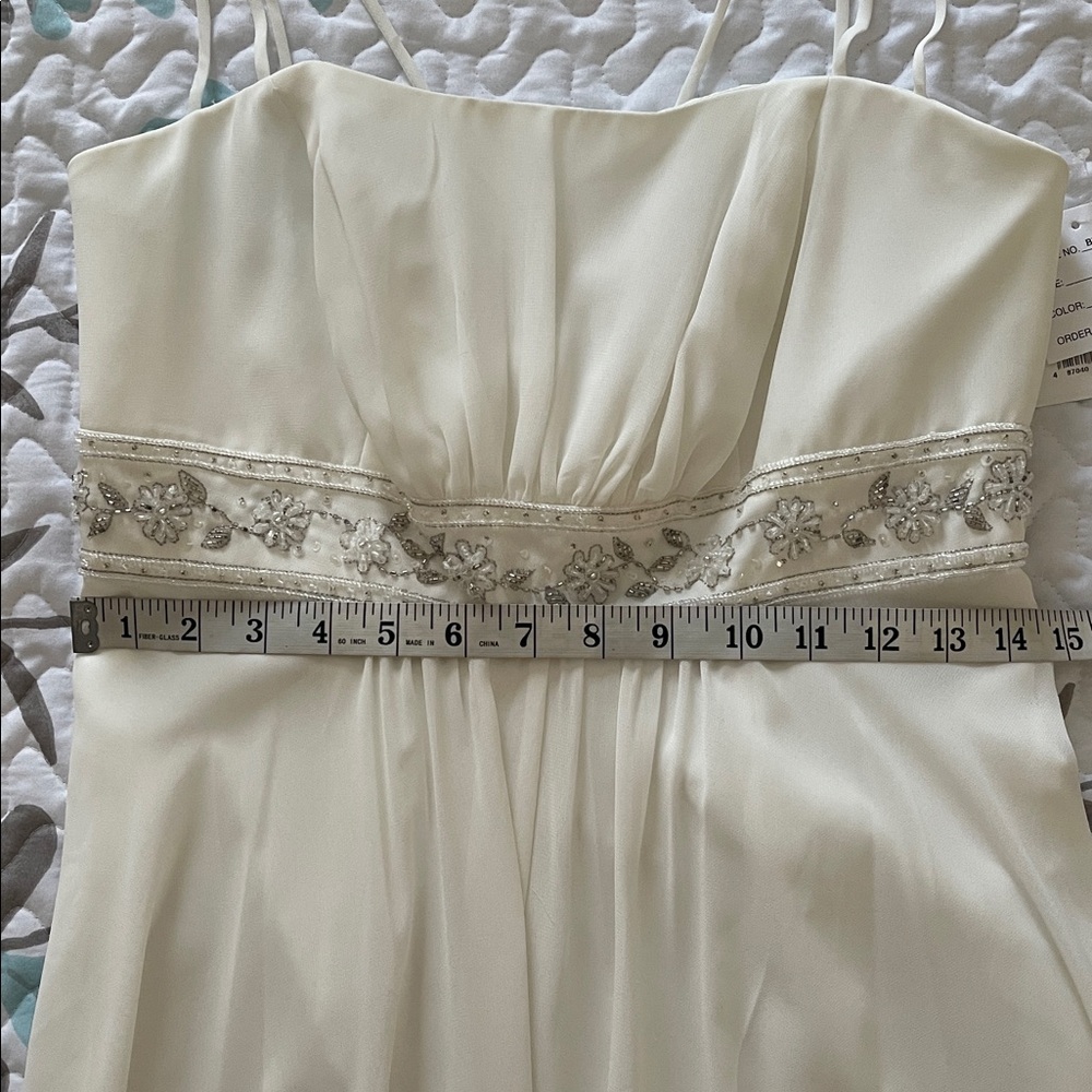 David's Bridal Ivory Empire Waist Spaghetti Strap Chiffon Bridal/Prom Gown 8 - Picture 13 of 16